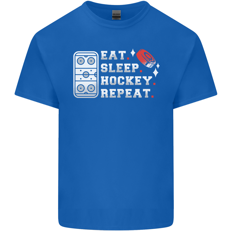 Eat Sleep Hockey Repeat Ice Street Funny Mens Cotton T-Shirt Tee Top Royal Blue