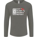 Eat Sleep Hockey Repeat Ice Street Funny Mens Long Sleeve T-Shirt Charcoal