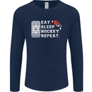 Eat Sleep Hockey Repeat Ice Street Funny Mens Long Sleeve T-Shirt Navy Blue