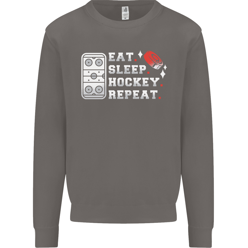 Eat Sleep Hockey Repeat Ice Street Funny Mens Sweatshirt Jumper Charcoal