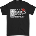 Eat Sleep Hockey Repeat Ice Street Funny Mens T-Shirt 100% Cotton Black