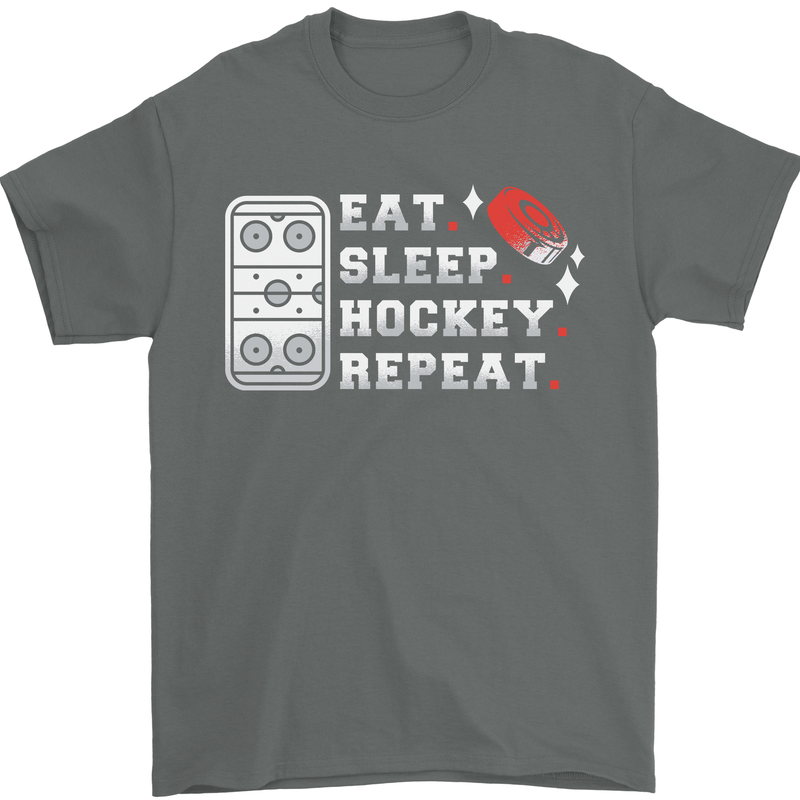 Eat Sleep Hockey Repeat Ice Street Funny Mens T-Shirt 100% Cotton Charcoal