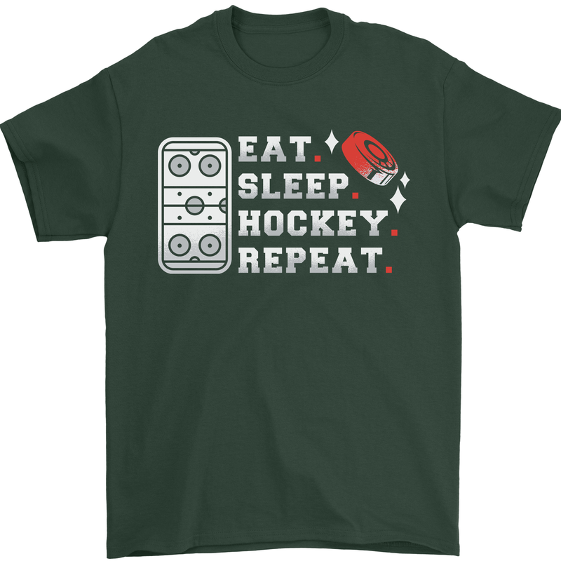 Eat Sleep Hockey Repeat Ice Street Funny Mens T-Shirt 100% Cotton Forest Green