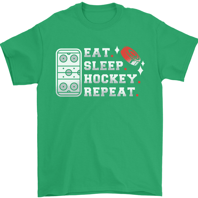 Eat Sleep Hockey Repeat Ice Street Funny Mens T-Shirt 100% Cotton Irish Green