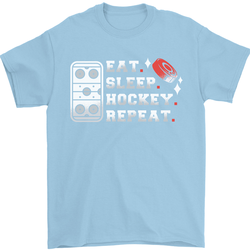 Eat Sleep Hockey Repeat Ice Street Funny Mens T-Shirt 100% Cotton Light Blue