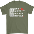 Eat Sleep Hockey Repeat Ice Street Funny Mens T-Shirt 100% Cotton Military Green