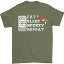 Eat Sleep Hockey Repeat Ice Street Funny Mens T-Shirt 100% Cotton Military Green