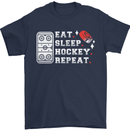 Eat Sleep Hockey Repeat Ice Street Funny Mens T-Shirt 100% Cotton Navy Blue