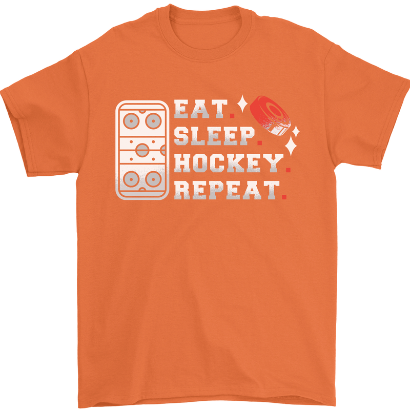 Eat Sleep Hockey Repeat Ice Street Funny Mens T-Shirt 100% Cotton Orange