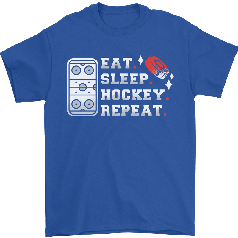 Eat Sleep Hockey Repeat Ice Street Funny Mens T-Shirt 100% Cotton Royal Blue