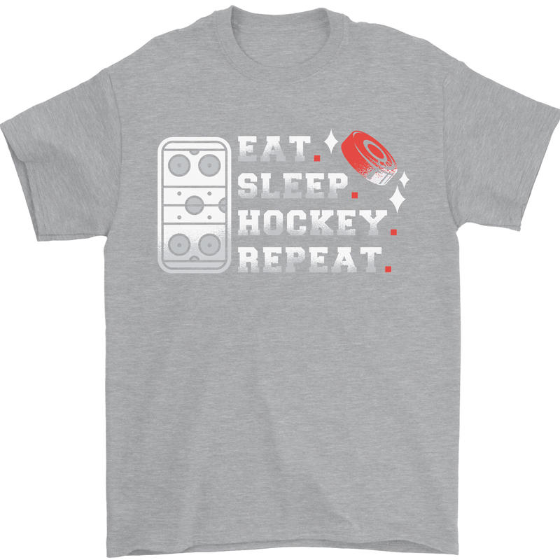Eat Sleep Hockey Repeat Ice Street Funny Mens T-Shirt 100% Cotton Sports Grey