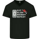 Eat Sleep Hockey Repeat Ice Street Funny Mens V-Neck Cotton T-Shirt Black