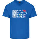 Eat Sleep Hockey Repeat Ice Street Funny Mens V-Neck Cotton T-Shirt Royal Blue