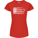 Eat Sleep Hockey Repeat Ice Street Funny Womens Petite Cut T-Shirt Red