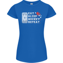 Eat Sleep Hockey Repeat Ice Street Funny Womens Petite Cut T-Shirt Royal Blue
