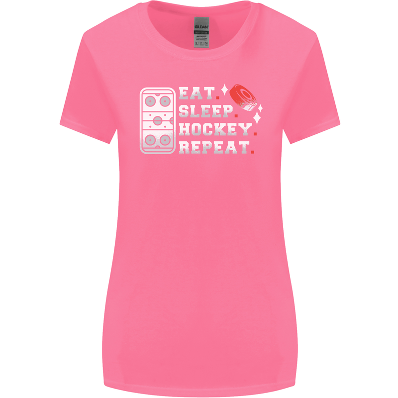 Eat Sleep Hockey Repeat Ice Street Funny Womens Wider Cut T-Shirt Azalea