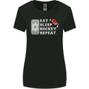 Eat Sleep Hockey Repeat Ice Street Funny Womens Wider Cut T-Shirt Black