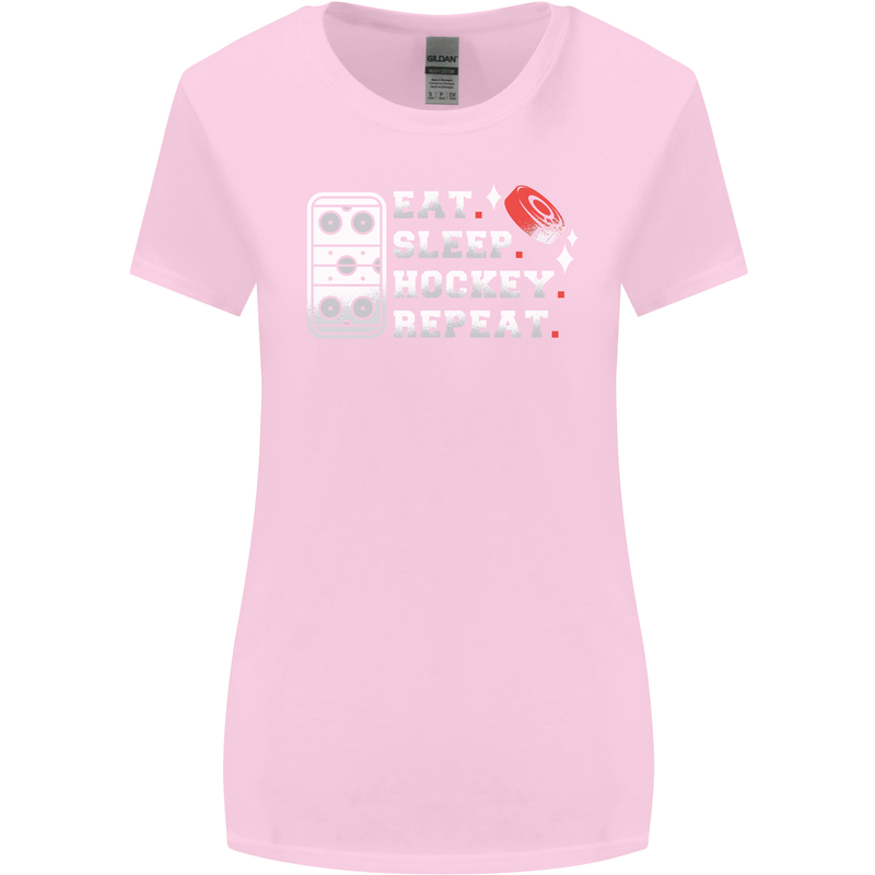 Eat Sleep Hockey Repeat Ice Street Funny Womens Wider Cut T-Shirt Light Pink