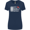 Eat Sleep Hockey Repeat Ice Street Funny Womens Wider Cut T-Shirt Navy Blue