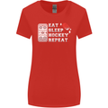 Eat Sleep Hockey Repeat Ice Street Funny Womens Wider Cut T-Shirt Red