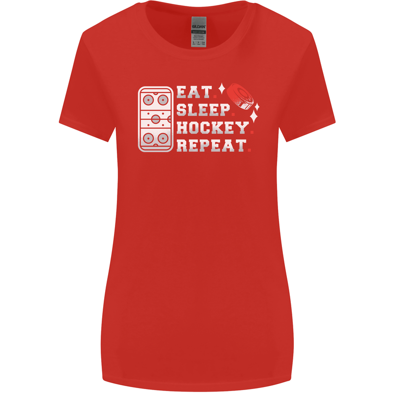 Eat Sleep Hockey Repeat Ice Street Funny Womens Wider Cut T-Shirt Red