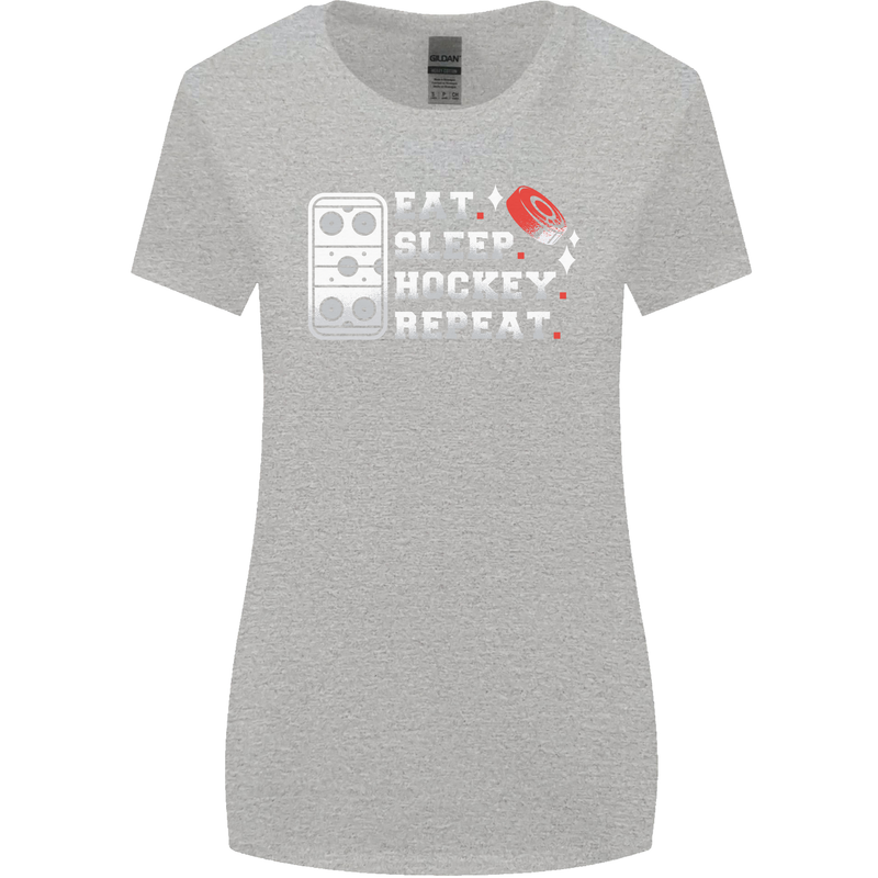 Eat Sleep Hockey Repeat Ice Street Funny Womens Wider Cut T-Shirt Sports Grey