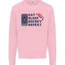 Eat Sleep Hockey Repeat Ice Street Kids Sweatshirt Jumper Light Pink