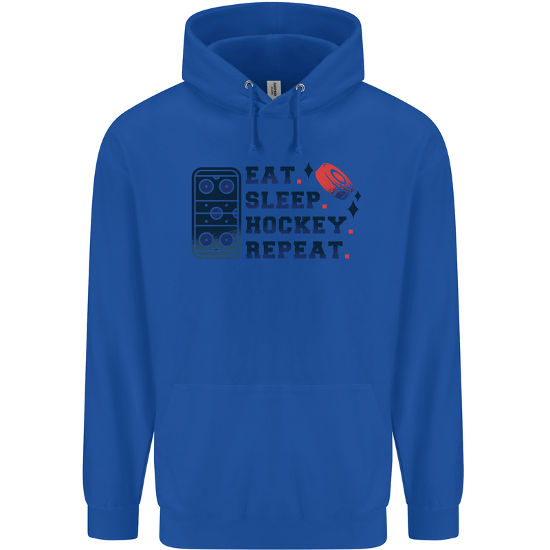 Eat Sleep Hockey Repeat Ice Street Mens 80% Cotton Hoodie Royal Blue