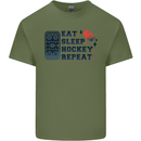 Eat Sleep Hockey Repeat Ice Street Mens Cotton T-Shirt Tee Top Military Green