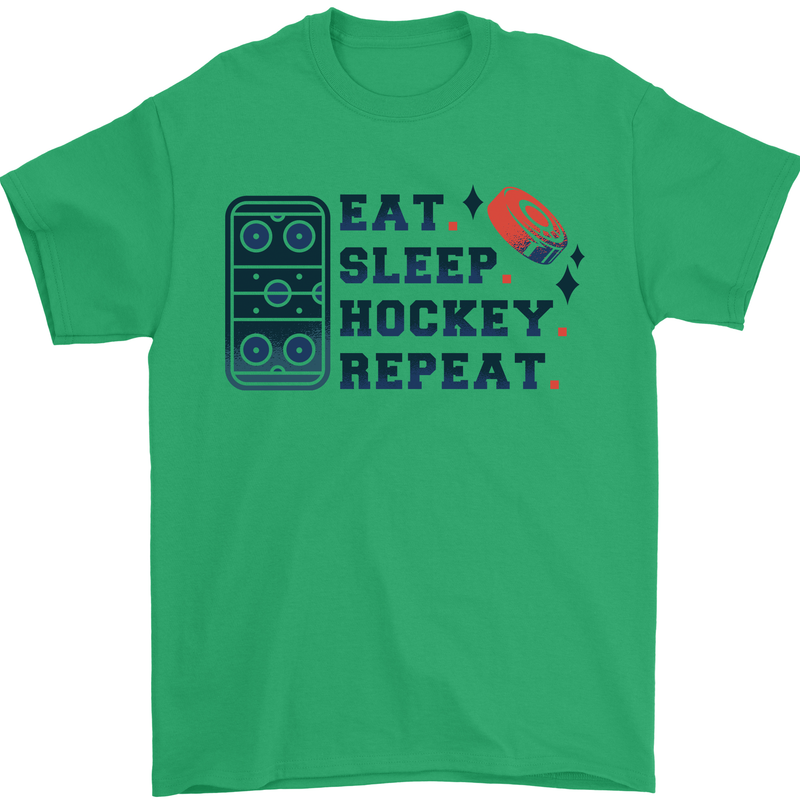 Eat Sleep Hockey Repeat Ice Street Mens T-Shirt 100% Cotton Irish Green