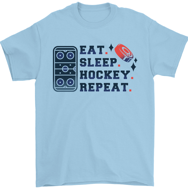 Eat Sleep Hockey Repeat Ice Street Mens T-Shirt 100% Cotton Light Blue