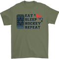 Eat Sleep Hockey Repeat Ice Street Mens T-Shirt 100% Cotton Military Green