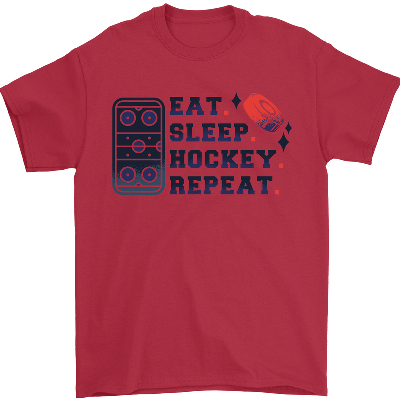 Eat Sleep Hockey Repeat Ice Street Mens T-Shirt 100% Cotton Red