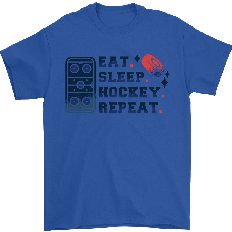 Eat Sleep Hockey Repeat Ice Street Mens T-Shirt 100% Cotton Royal Blue