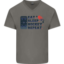 Eat Sleep Hockey Repeat Ice Street Mens V-Neck Cotton T-Shirt Charcoal