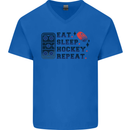 Eat Sleep Hockey Repeat Ice Street Mens V-Neck Cotton T-Shirt Royal Blue