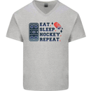 Eat Sleep Hockey Repeat Ice Street Mens V-Neck Cotton T-Shirt Sports Grey