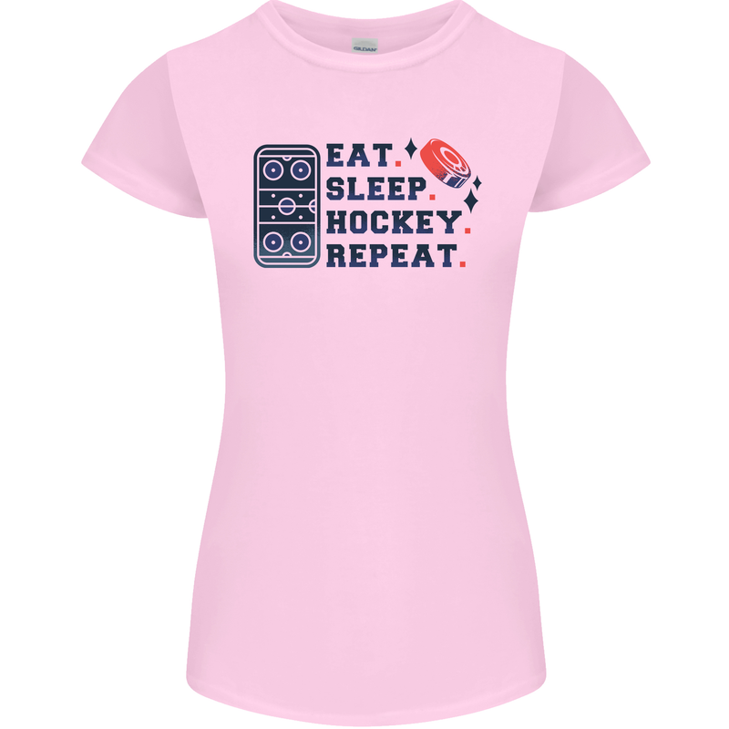 Eat Sleep Hockey Repeat Ice Street Womens Petite Cut T-Shirt Light Pink