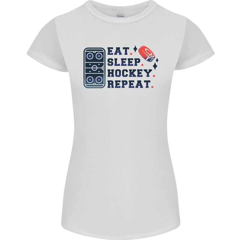 Eat Sleep Hockey Repeat Ice Street Womens Petite Cut T-Shirt White