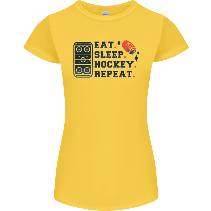 Eat Sleep Hockey Repeat Ice Street Womens Petite Cut T-Shirt Yellow