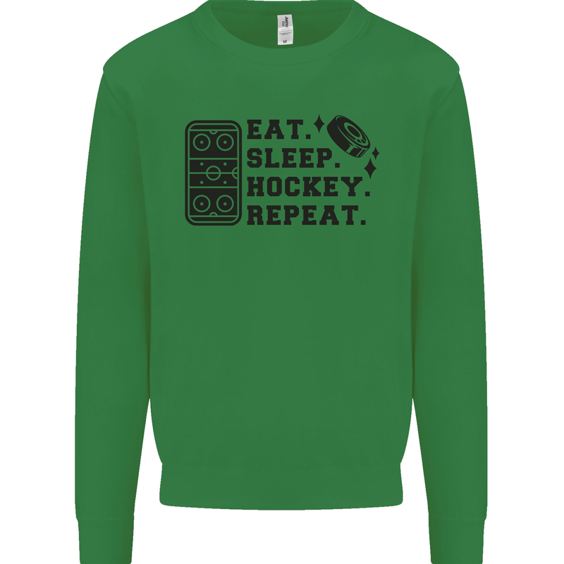 Eat Sleep Hockey Repeat Street Ice Funny Kids Sweatshirt Jumper Irish Green