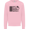 Eat Sleep Hockey Repeat Street Ice Funny Kids Sweatshirt Jumper Light Pink