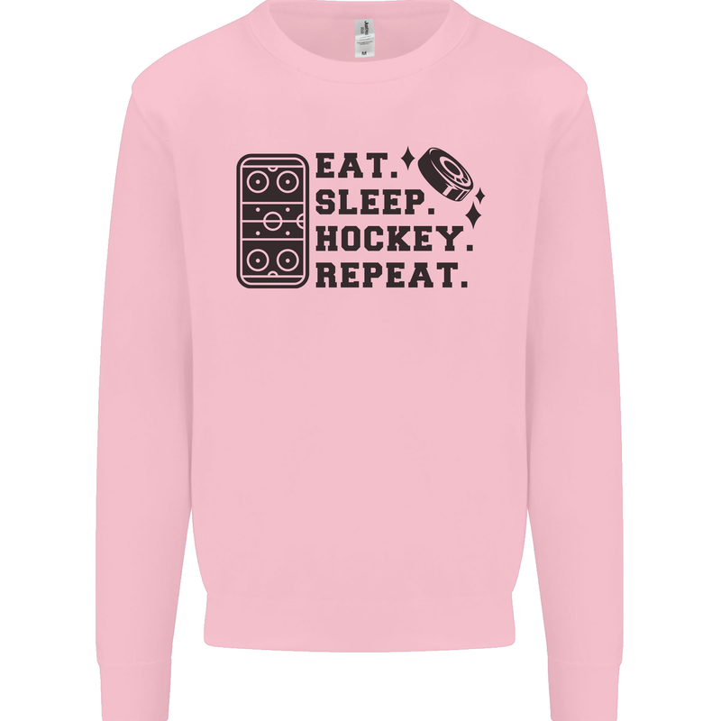Eat Sleep Hockey Repeat Street Ice Funny Kids Sweatshirt Jumper Light Pink