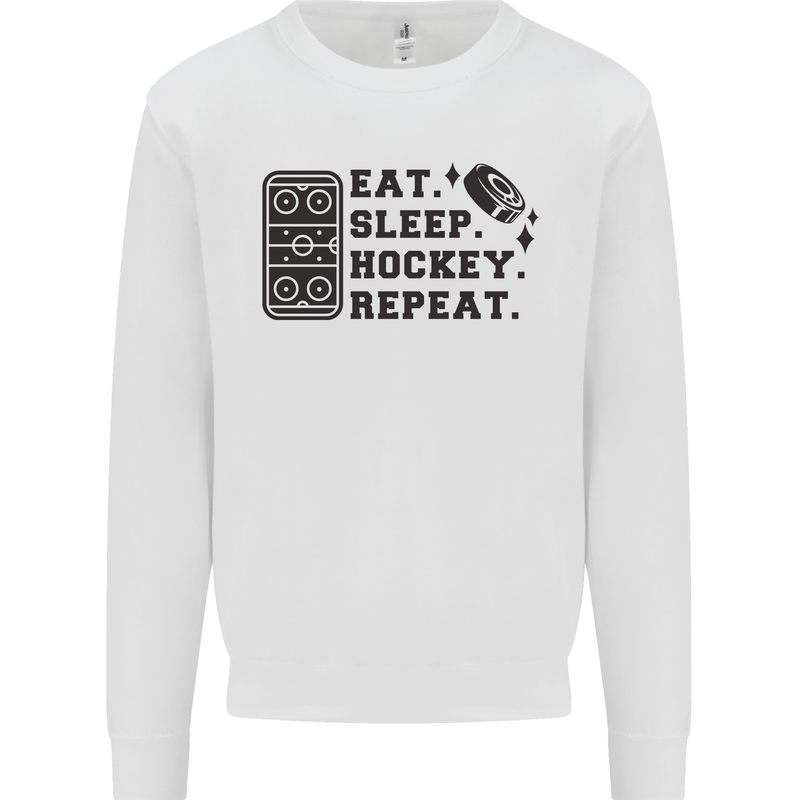 Eat Sleep Hockey Repeat Street Ice Funny Kids Sweatshirt Jumper White
