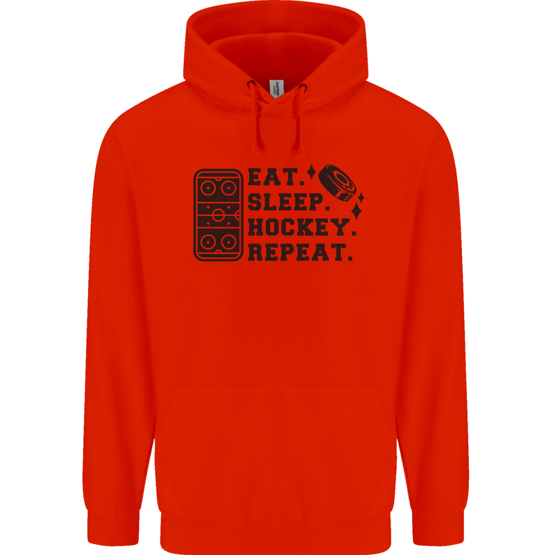 Eat Sleep Hockey Repeat Street Ice Funny Mens 80% Cotton Hoodie Bright Red