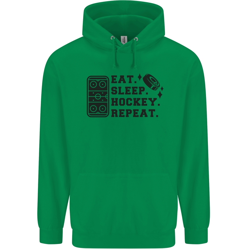 Eat Sleep Hockey Repeat Street Ice Funny Mens 80% Cotton Hoodie Irish Green