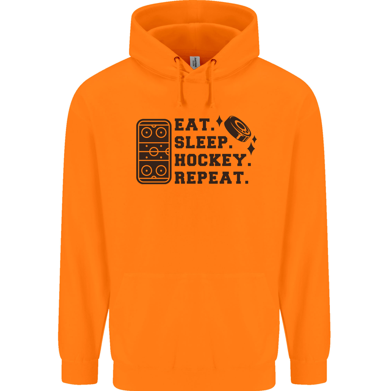 Eat Sleep Hockey Repeat Street Ice Funny Mens 80% Cotton Hoodie Orange