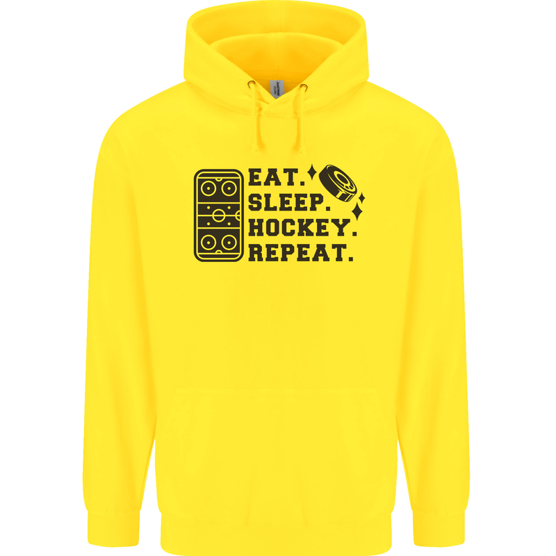 Eat Sleep Hockey Repeat Street Ice Funny Mens 80% Cotton Hoodie Yellow