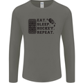 Eat Sleep Hockey Repeat Street Ice Funny Mens Long Sleeve T-Shirt Charcoal