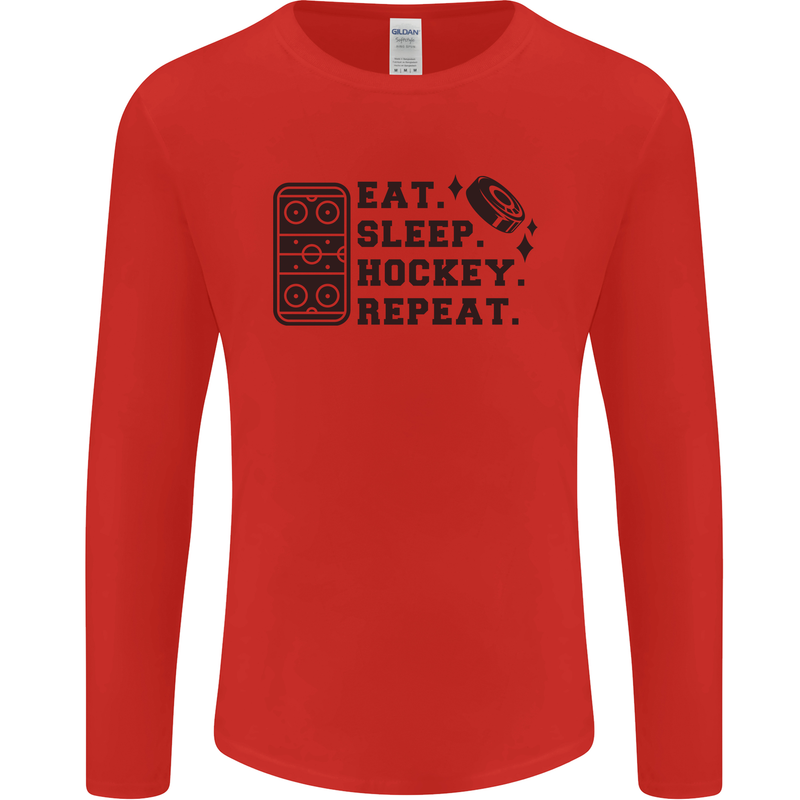 Eat Sleep Hockey Repeat Street Ice Funny Mens Long Sleeve T-Shirt Red